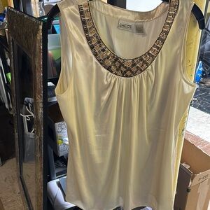 Chico's Ivory Sleeveless Blouse with Beaded Neckline 2